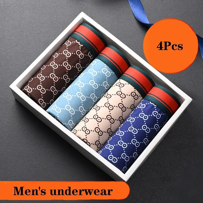 4Pcs Men's Shorts Brand Underwear Sexy Boxer Breathable Funny Printed Underpants Panties