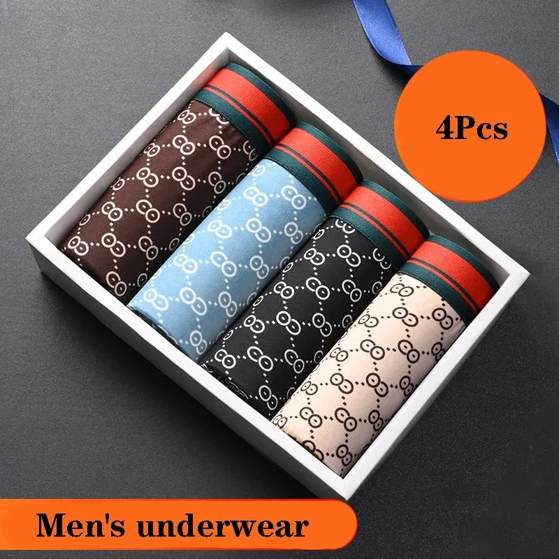 4Pcs Men's Shorts Brand Underwear Sexy Boxer Breathable Funny Printed Underpants Panties
