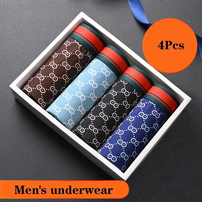 4Pcs Men's Shorts Brand Underwear Sexy Boxer Breathable Funny Printed Underpants Panties