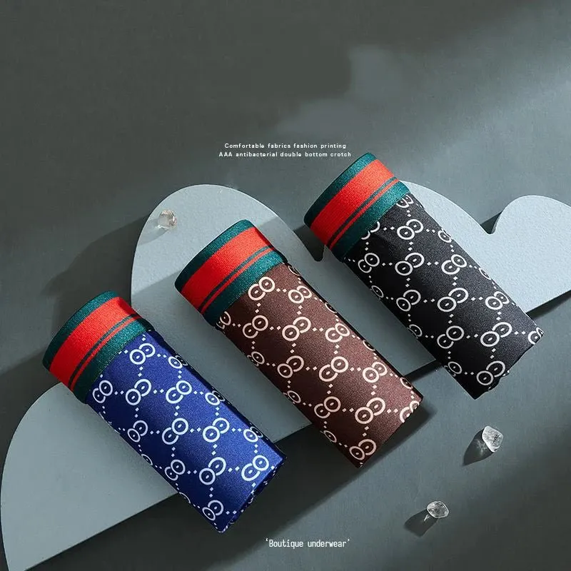 4Pcs Men's Shorts Brand Underwear Sexy Boxer Breathable Funny Printed Underpants Panties