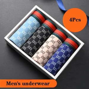 4Pcs Men's Shorts Brand Underwear Sexy Boxer Breathable Funny Printed Underpants Panties