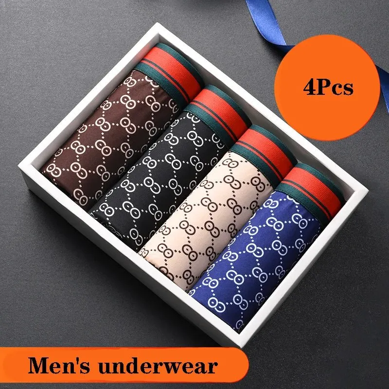 4Pcs Men's Shorts Brand Underwear Sexy Boxer Breathable Funny Printed Underpants Panties