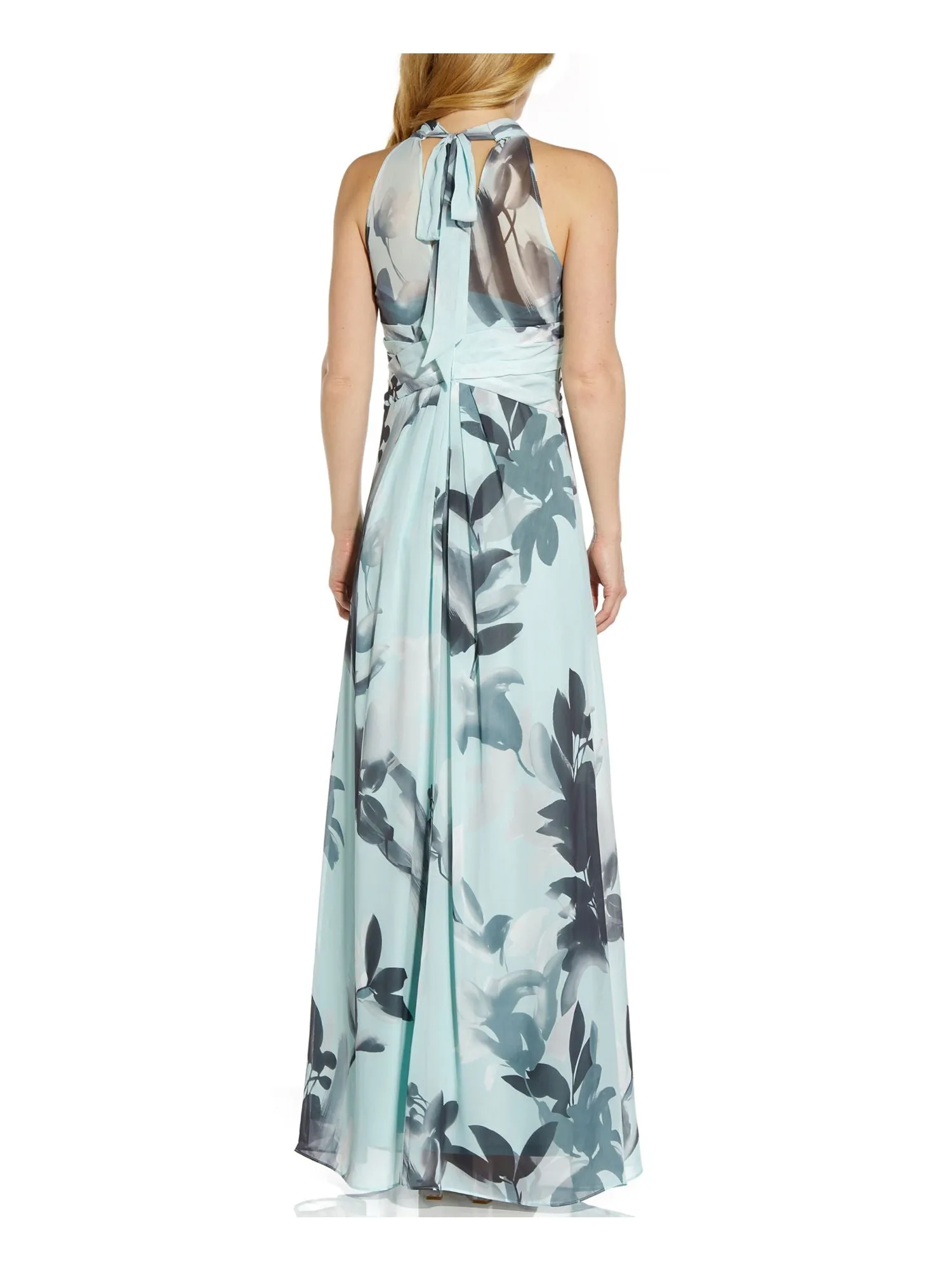 ADRIANNA PAPELL Womens Turquoise Sleeveless Halter Formal Gown Dress