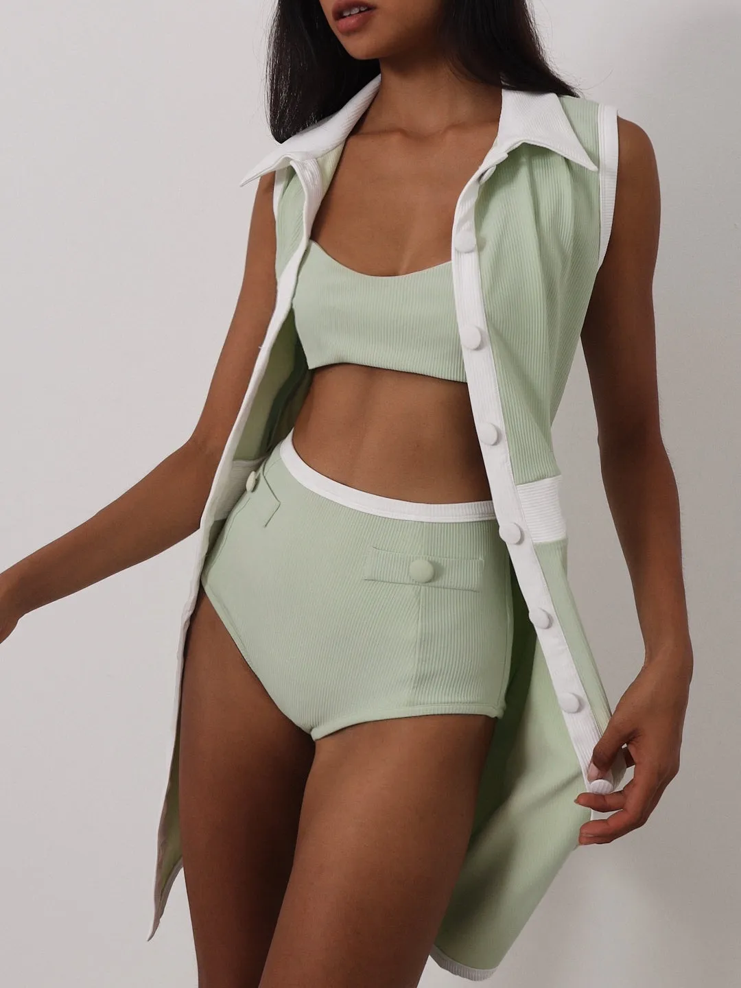 Andie Resort Sun Dress | Pistachio/White