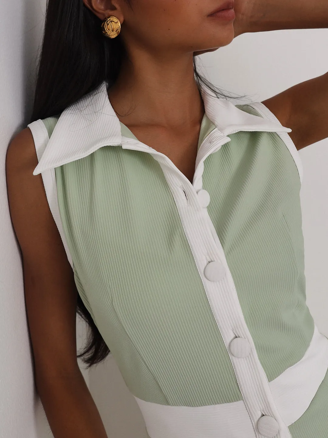 Andie Resort Sun Dress | Pistachio/White