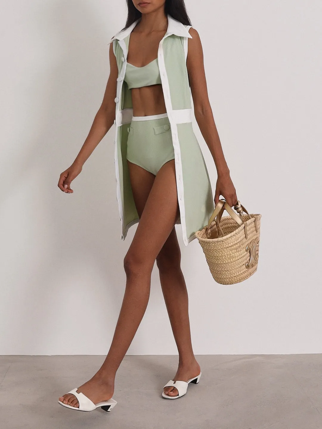 Andie Resort Sun Dress | Pistachio/White