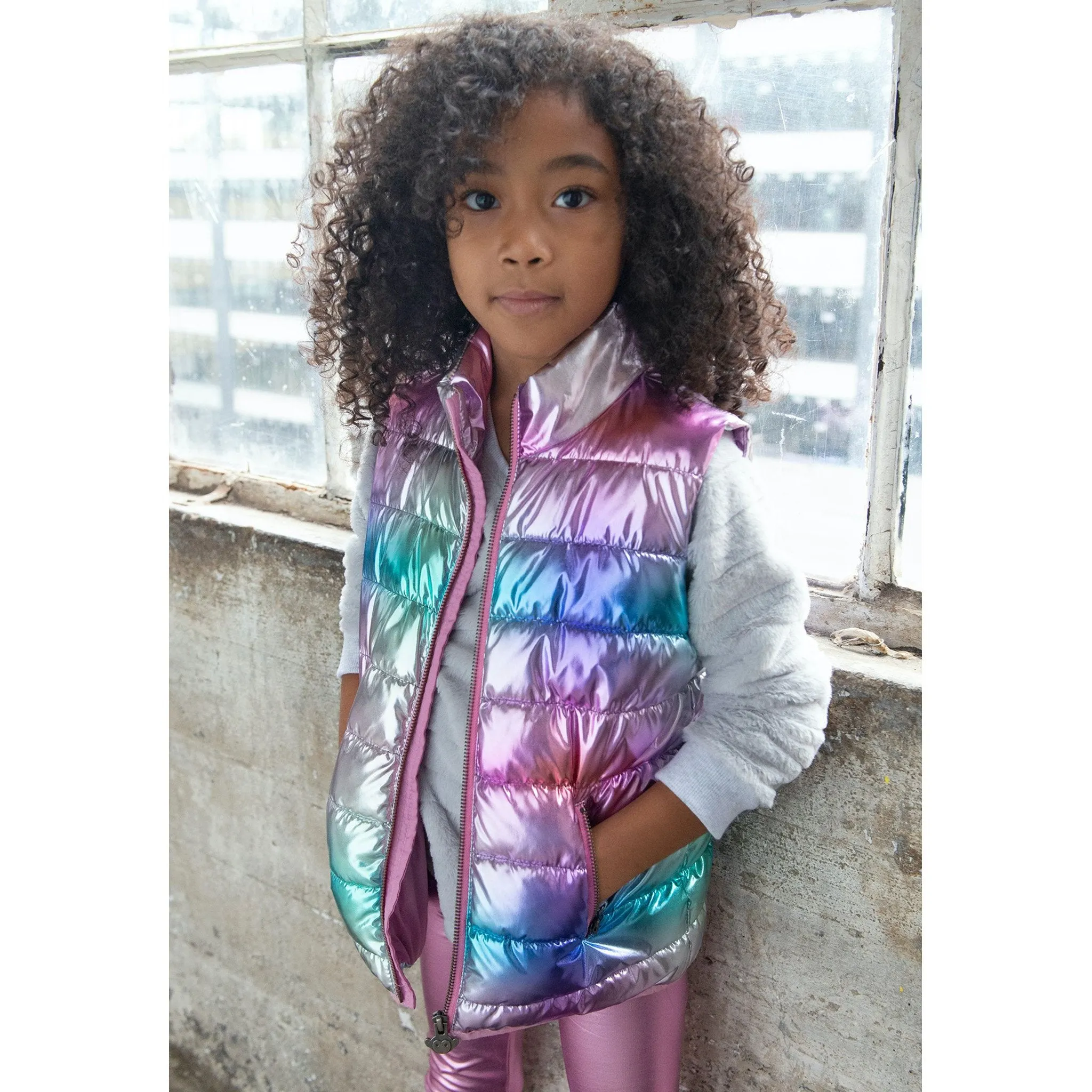 Apex Puffer Vest Metalic Rainbow