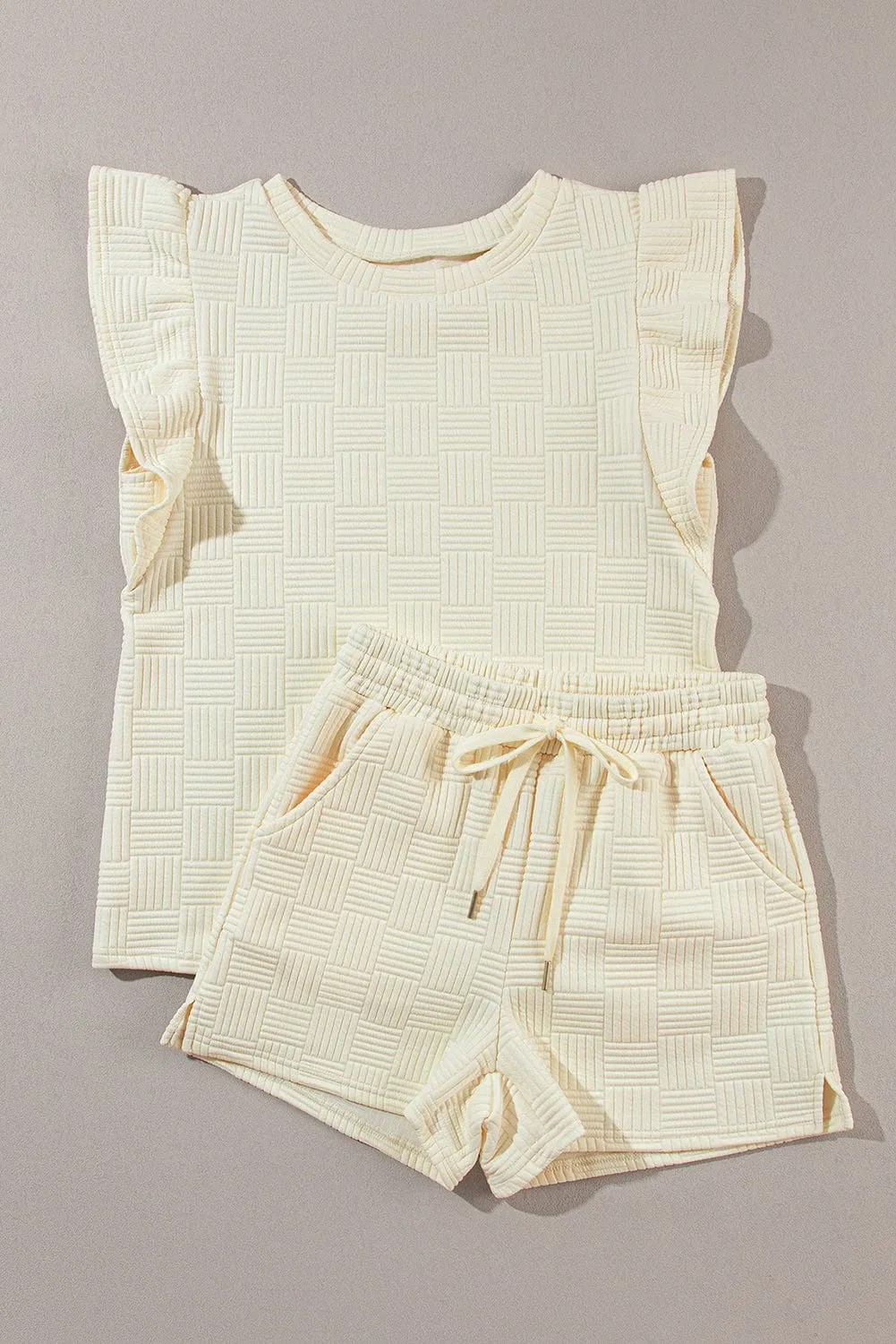 Apricot Ruffle Sleeve Tee and Drawstring Shorts Co-ord Set