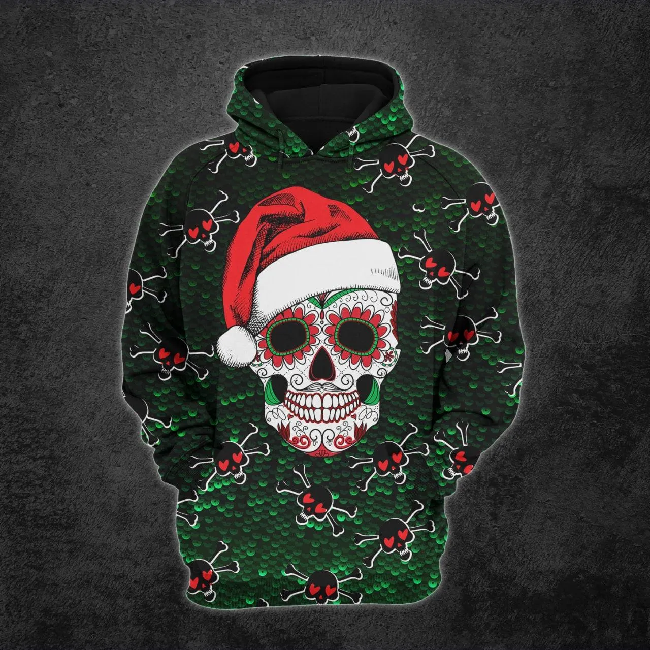 Badass Christmas Skull Artwork Print Combo Hoodie And Leggings