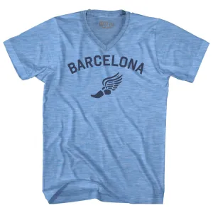 Barcelona Running Track Winged Foot Adult Tri-Blend V-neck T-shirt