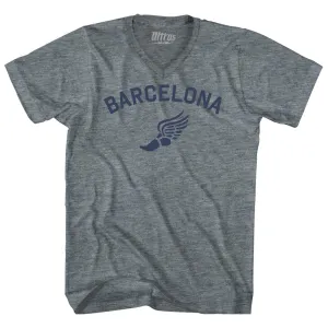 Barcelona Running Track Winged Foot Tri-Blend V-neck Womens Junior Cut T-shirt