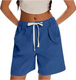 Bermuda Shorts for Women Straight Leg Drawstring High Waisted Chino Shorts with Pockets Summer Vacation Outfits