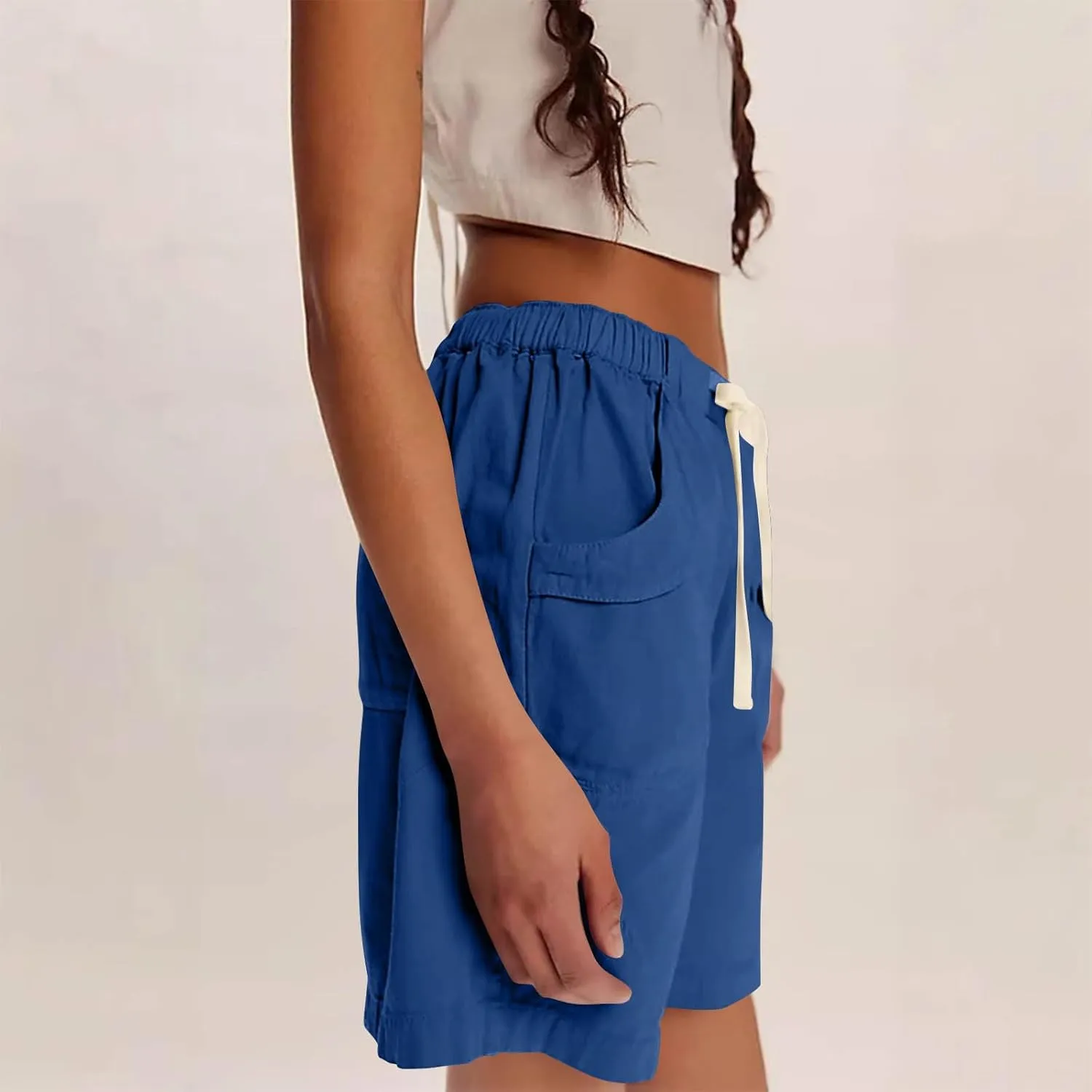 Bermuda Shorts for Women Straight Leg Drawstring High Waisted Chino Shorts with Pockets Summer Vacation Outfits