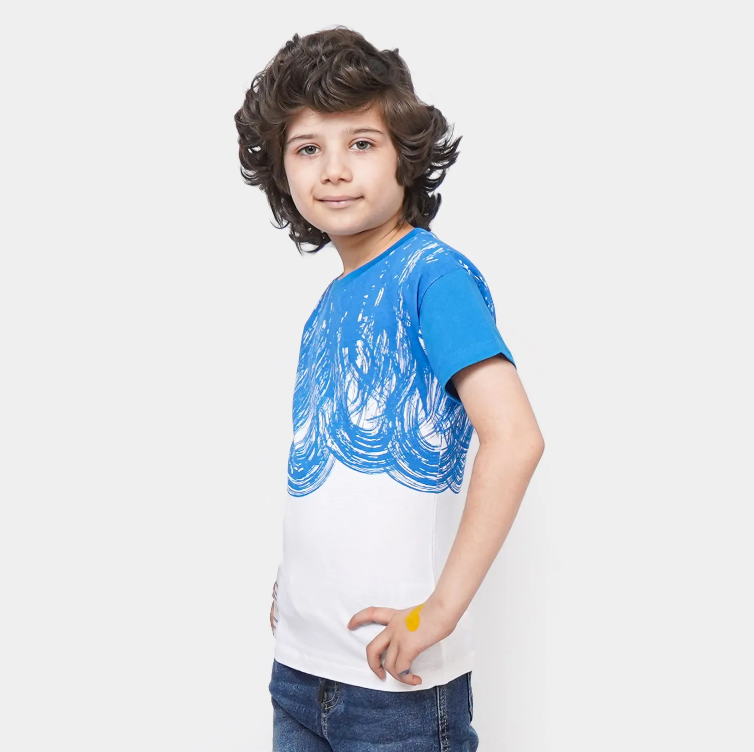 Boys Cotton T-Shirt Adventure - White/Blue