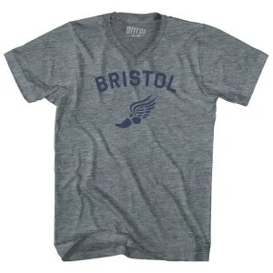 Bristol Running Track Winged Foot-Tri-Blend V-neck Womens Junior Cut T-shirt