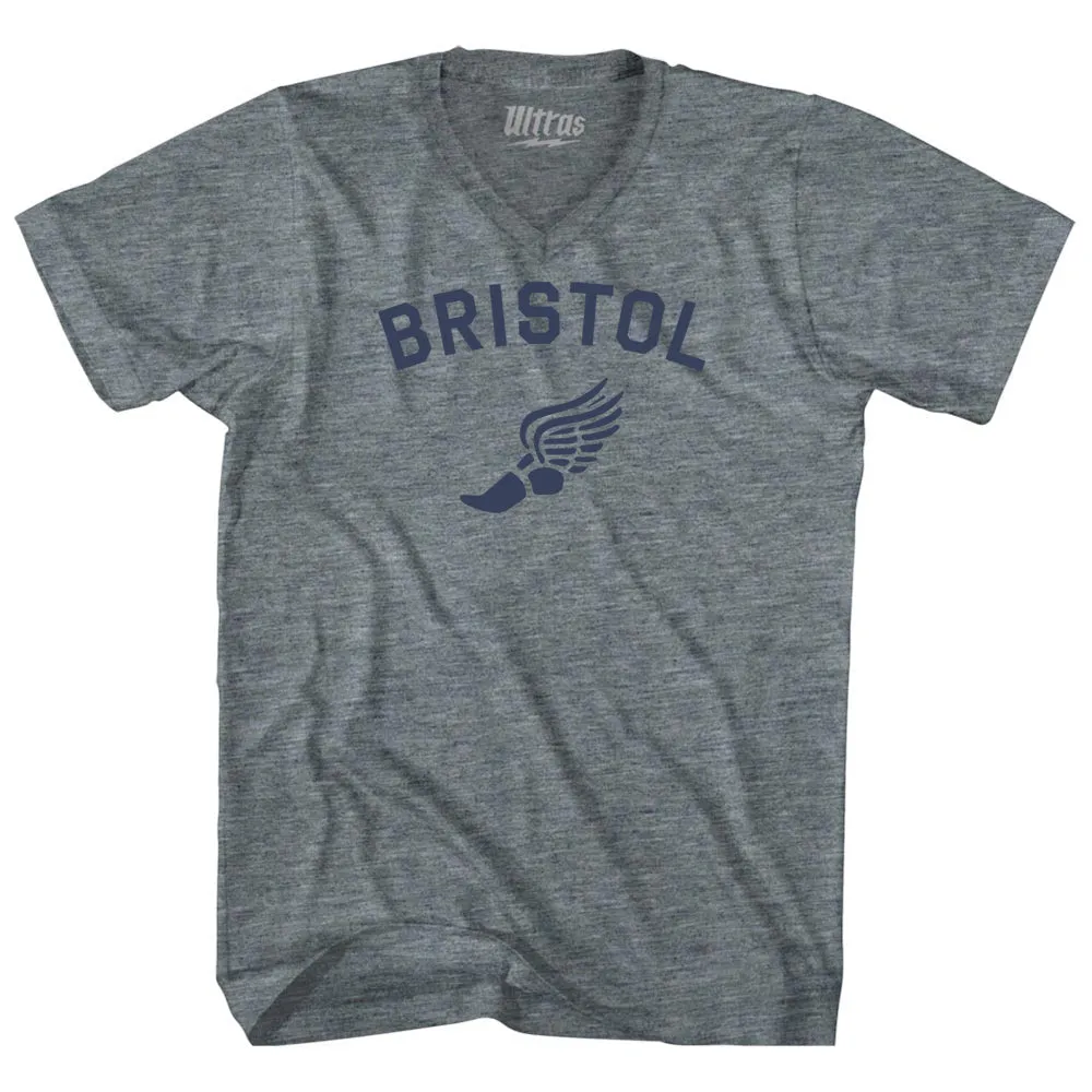 Bristol Running Track Winged Foot-Tri-Blend V-neck Womens Junior Cut T-shirt