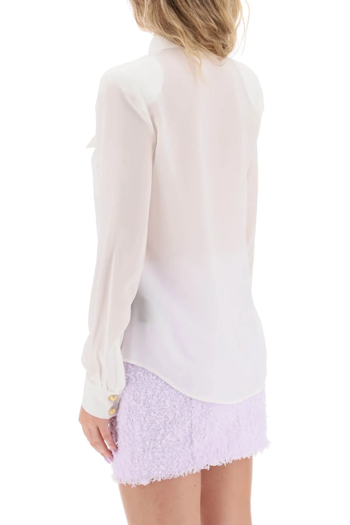 crepe de chine shirt with padded shoulders