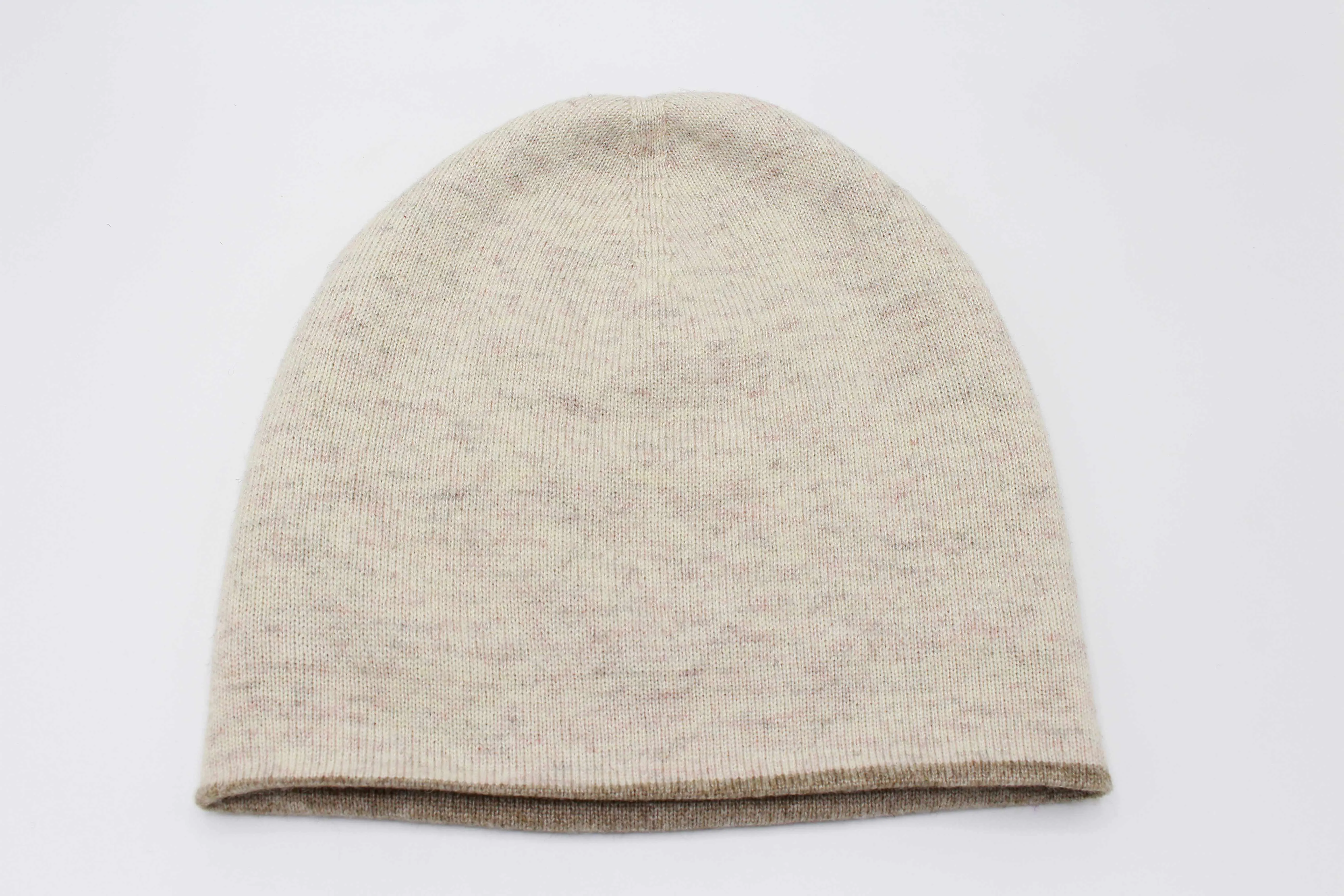 Double Sided Blurrywood Brown And off Brown 100% Cashmere Cap/Beanie