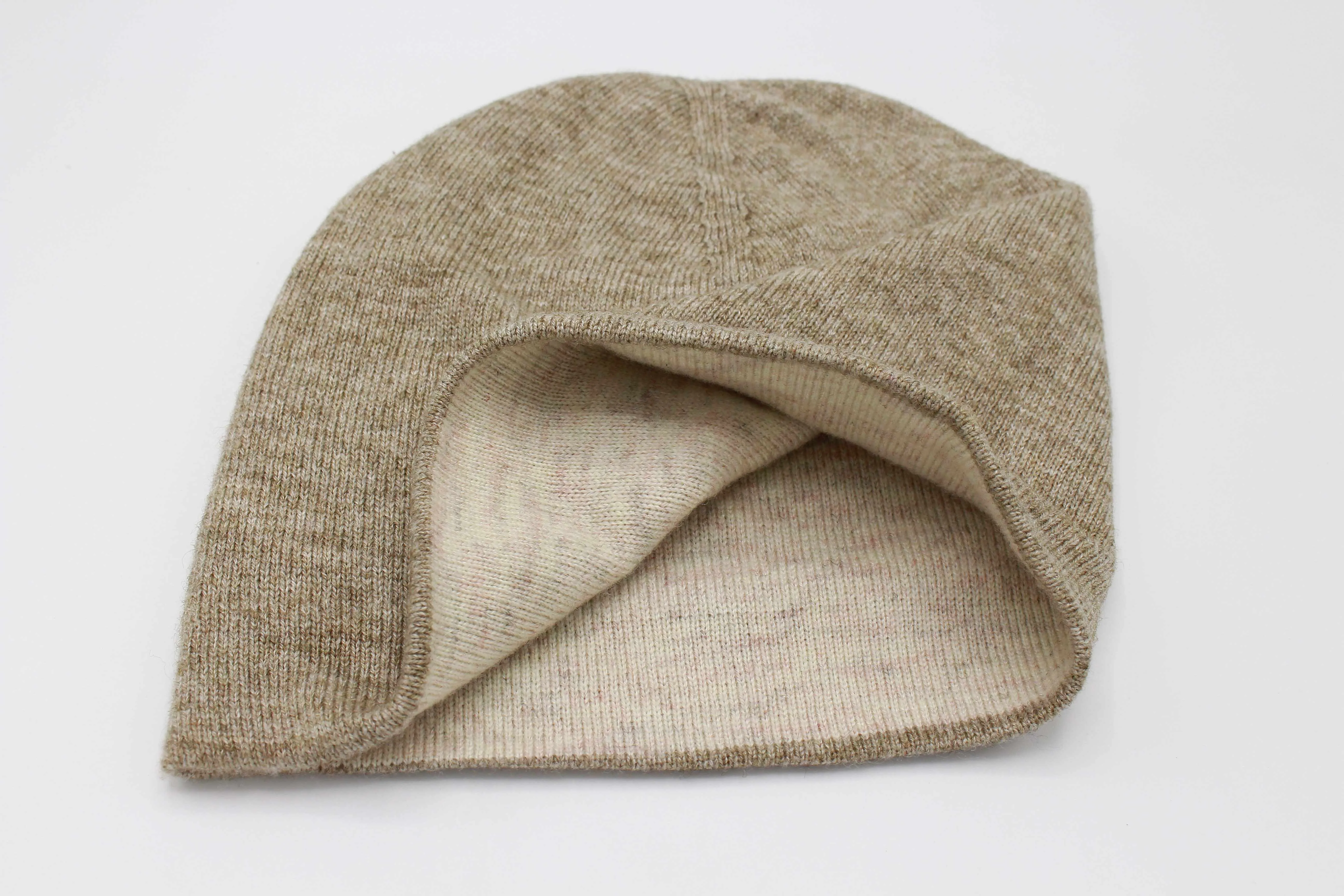 Double Sided Blurrywood Brown And off Brown 100% Cashmere Cap/Beanie