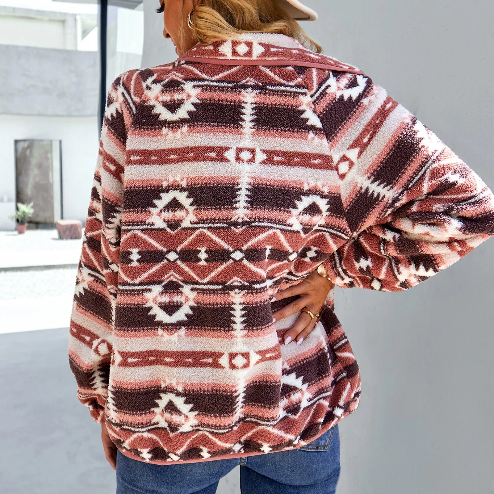 Ethnic Pattern Plush Women Warm Christmas Jacket Wholesale Coats And Jackets