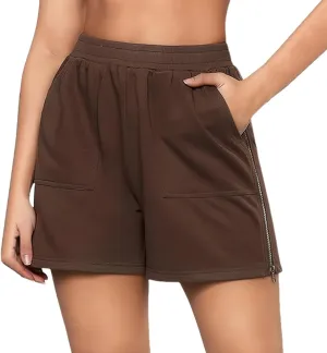 High Waisted Zipper Sweat Shorts for Women Summer Sports Casual Loose Fit Bermuda Yoga Walking Athletic Shorts