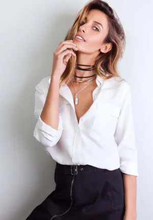 Lete-Silk White Classic Fit Sand Washed Silk Shirt