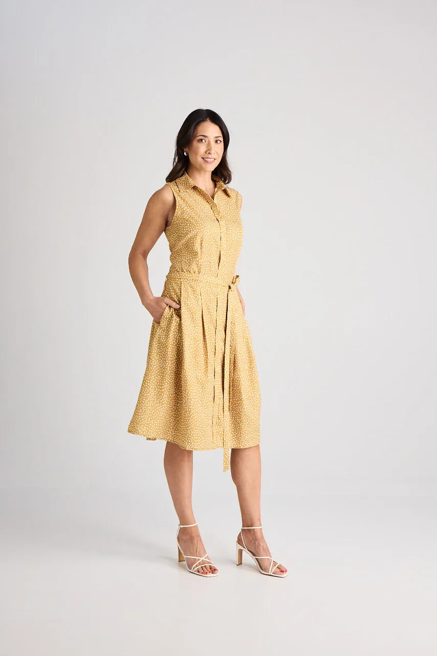 Lilli - Dress - Knee-Length - Yellow & White - Silk