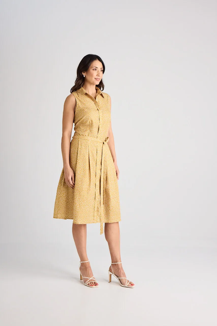 Lilli - Dress - Knee-Length - Yellow & White - Silk