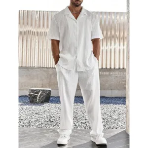 Mens Casual Set  Lightweight Cotton Blend  Relaxed Fit  Button Shirt & Pants