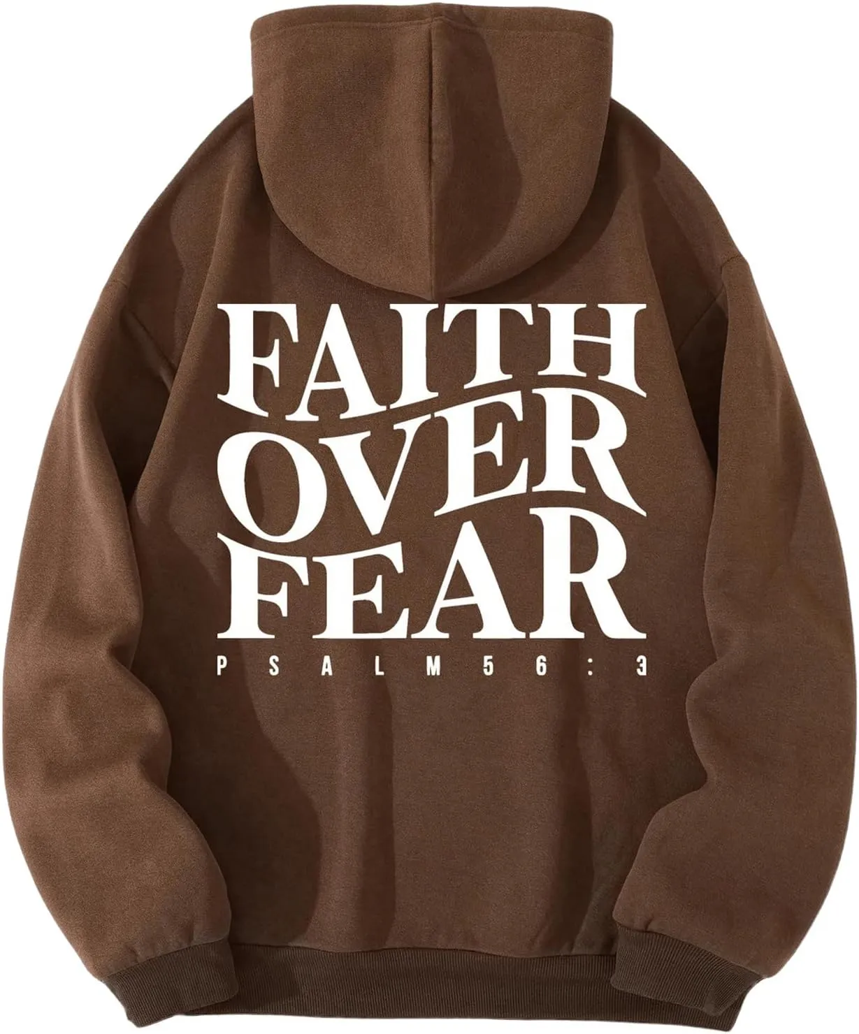 Men's Faith Over Fear Brown Printed Long Sleeve Hoodie