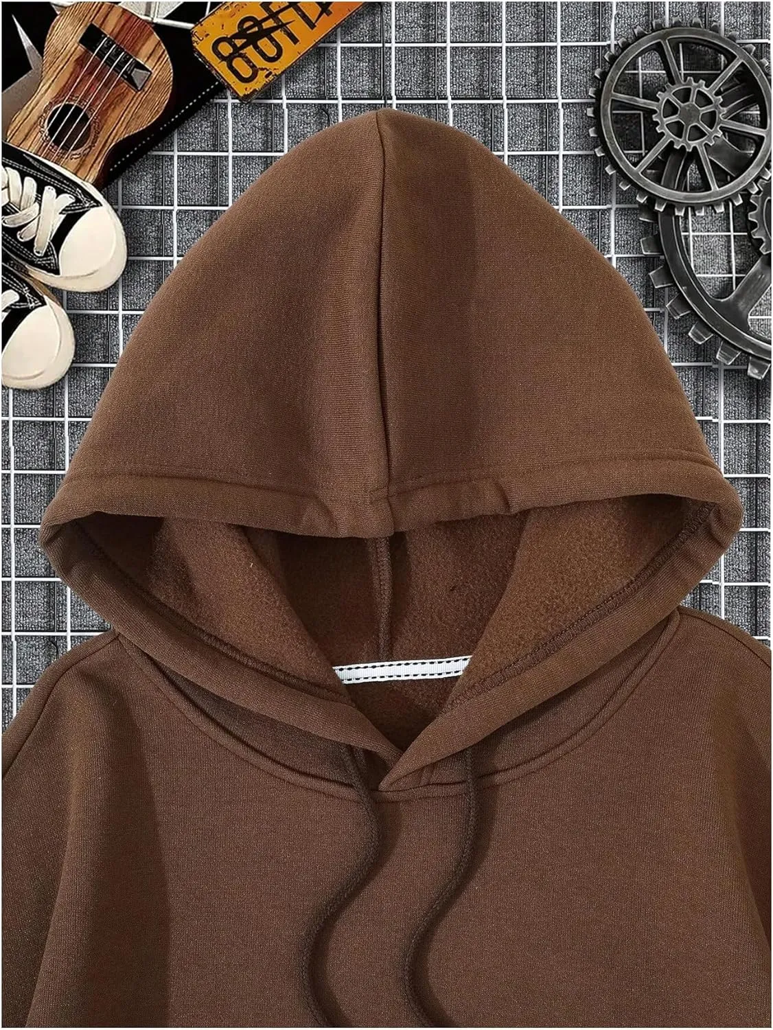 Men's Faith Over Fear Brown Printed Long Sleeve Hoodie