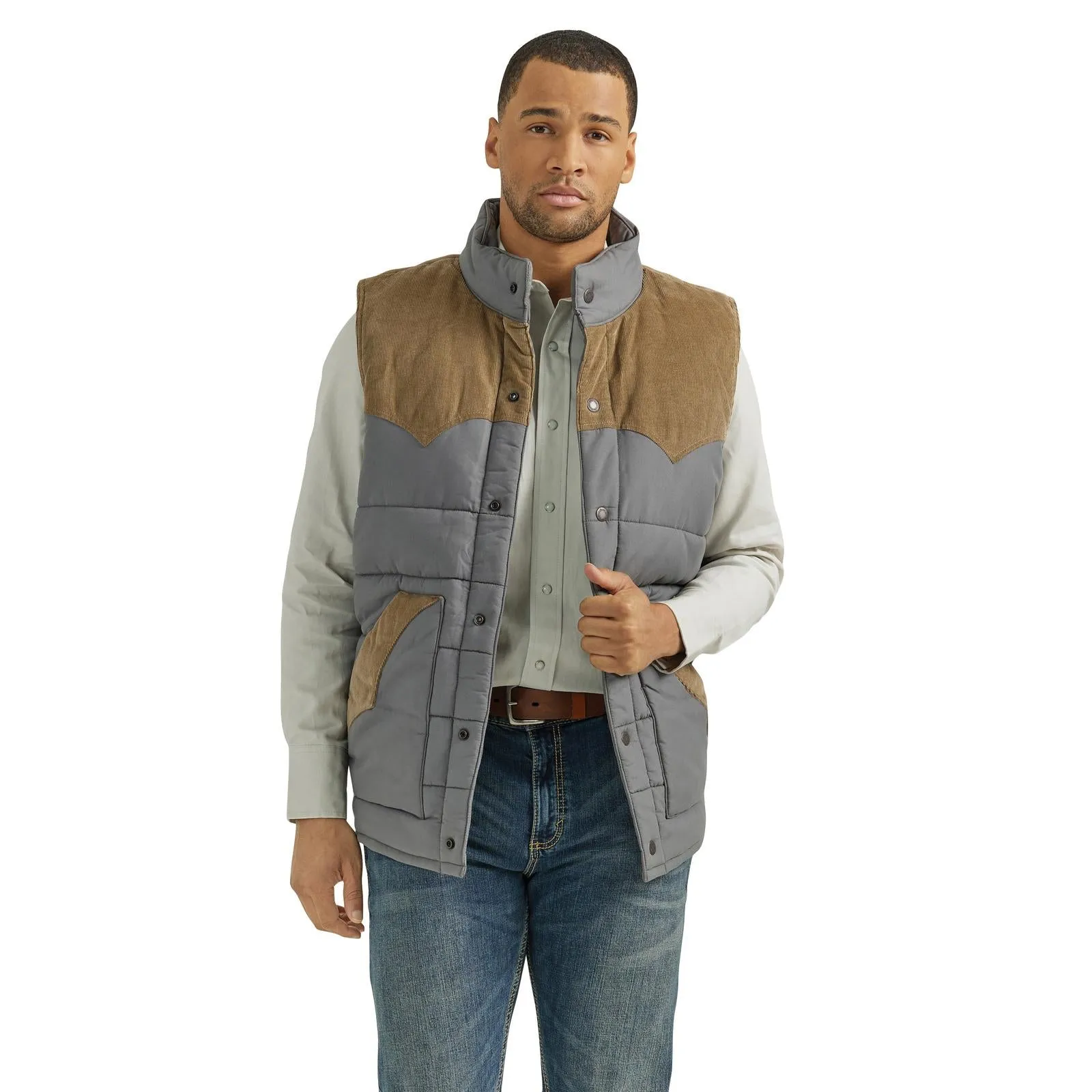Men's Wrangler® Dark Gray Mixed Puffer Vest 112353406