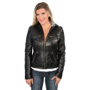 Milwaukee Leather-SFL2810-Ladies Black Hooded scuba jacket with draw string