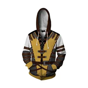 Mortal Kombat Zip Up Hooded Jacket - Scorpion Yellow Unisex 3D Print Drawstring Hoodie