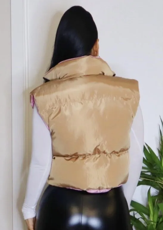 Natalia Cozy Puffer Vest (Beige/Pink)