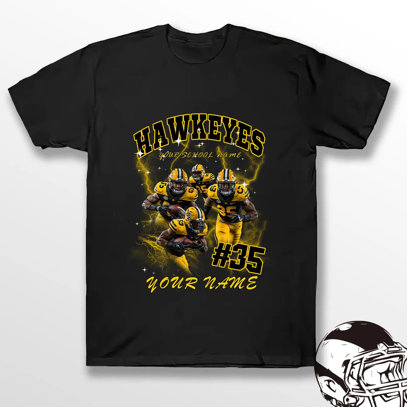 Personalized Football T-Shirt Hoodie Sweatshirt, Iowa Hawkeyes Football, Custom Player Name Number, UI Football Fans Gift