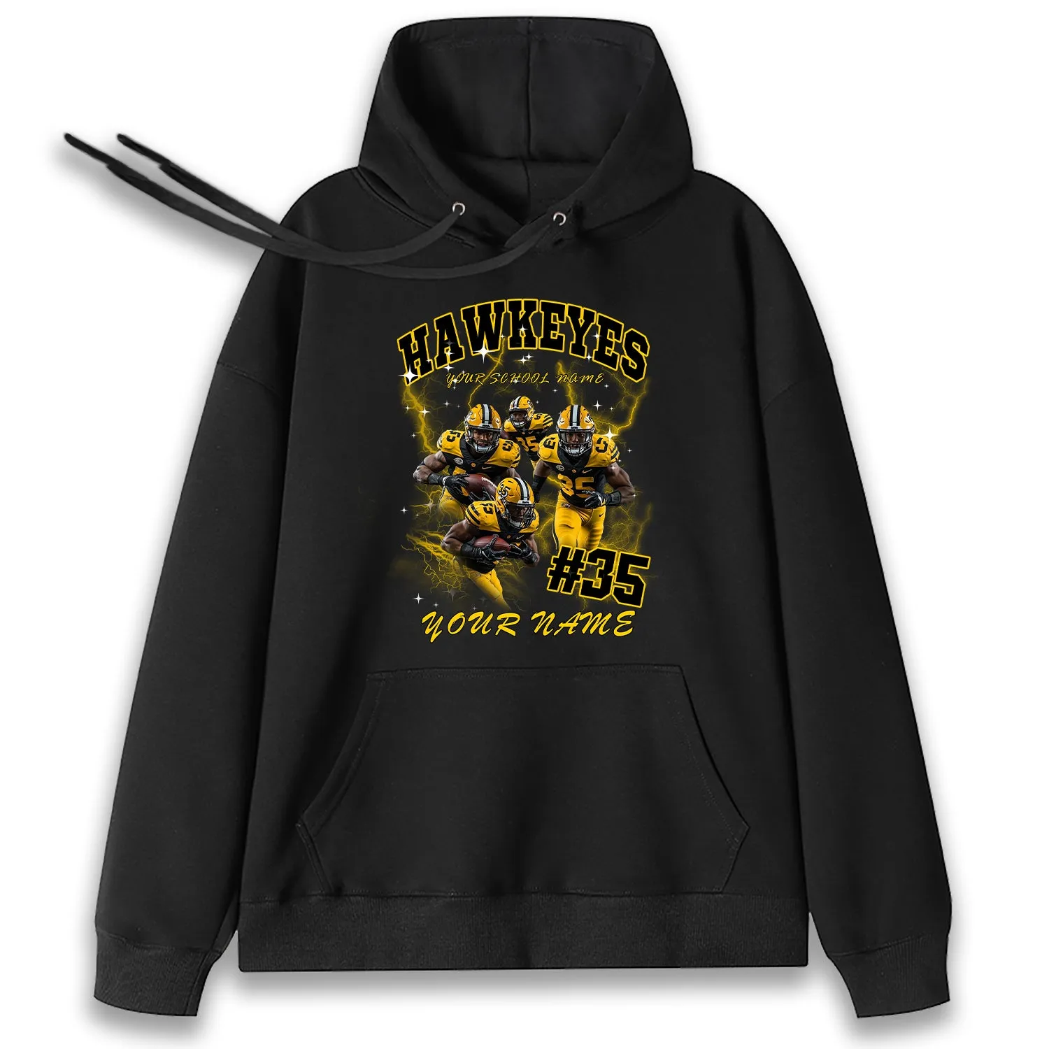 Personalized Football T-Shirt Hoodie Sweatshirt, Iowa Hawkeyes Football, Custom Player Name Number, UI Football Fans Gift