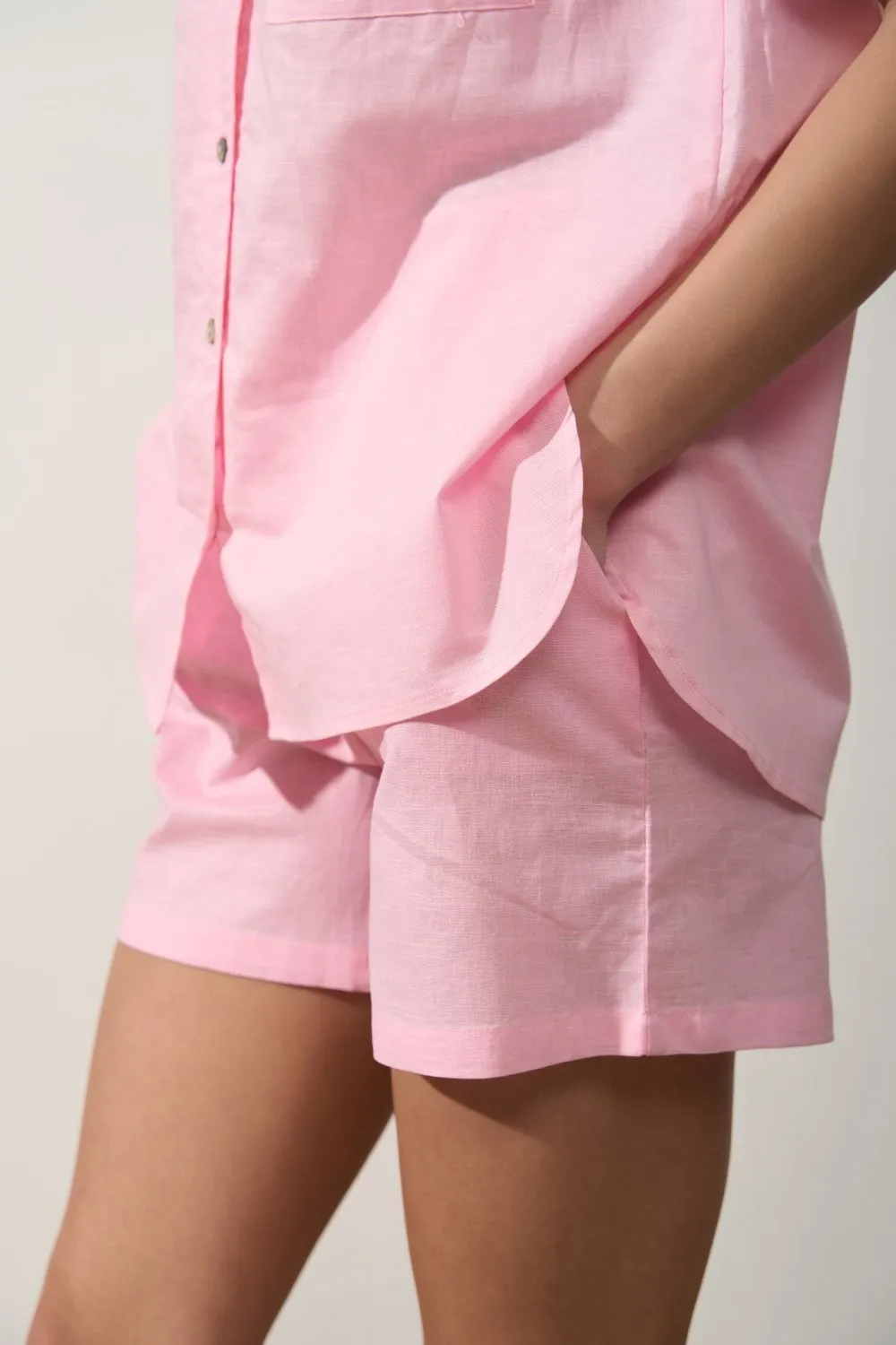 Pink Linen Blend Shorts