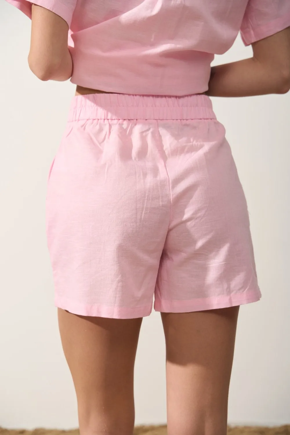 Pink Linen Blend Shorts