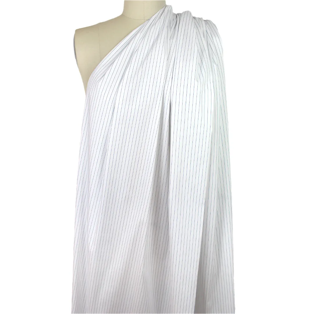 pinstripe cotton blend stretch shirting - white/navy