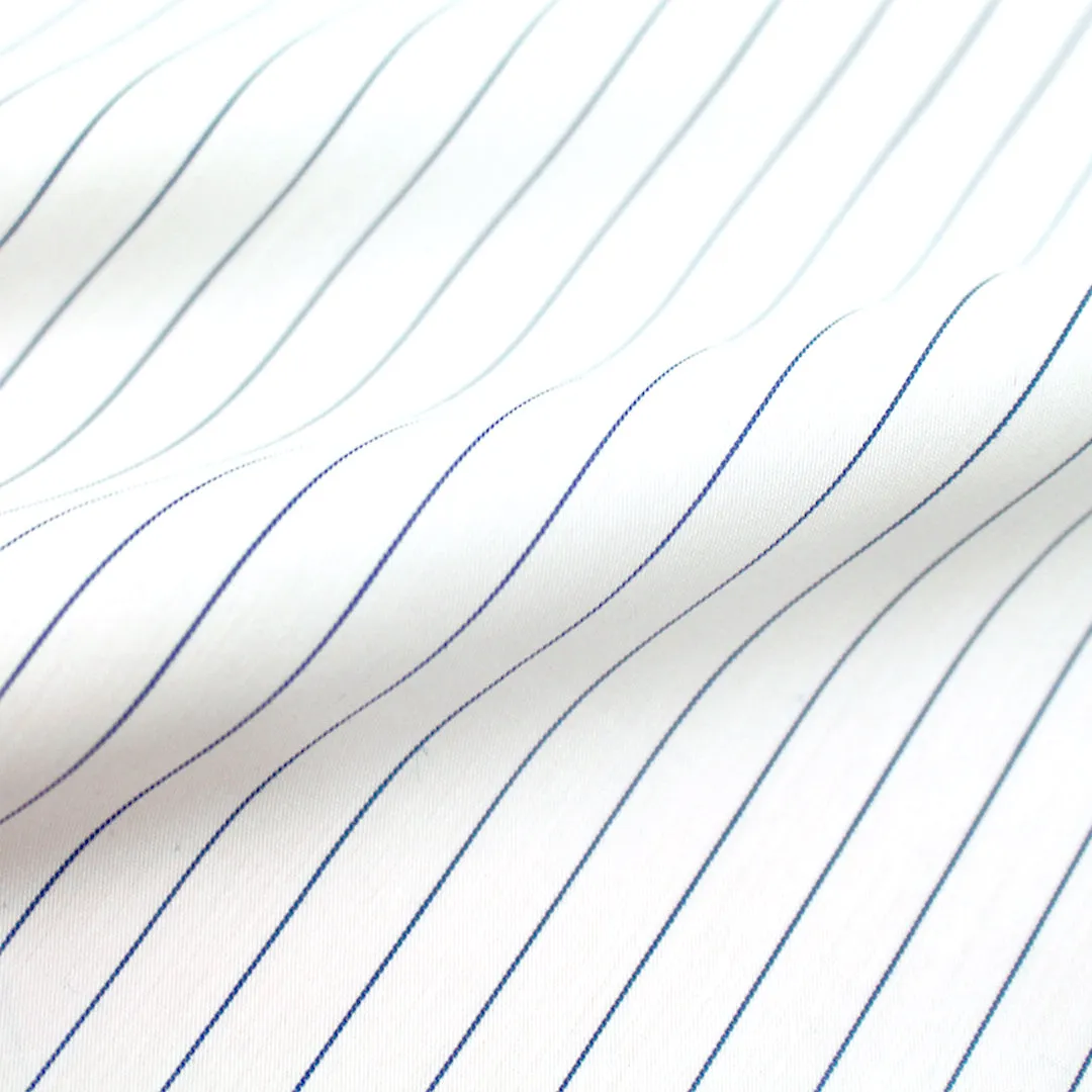 pinstripe cotton blend stretch shirting - white/navy