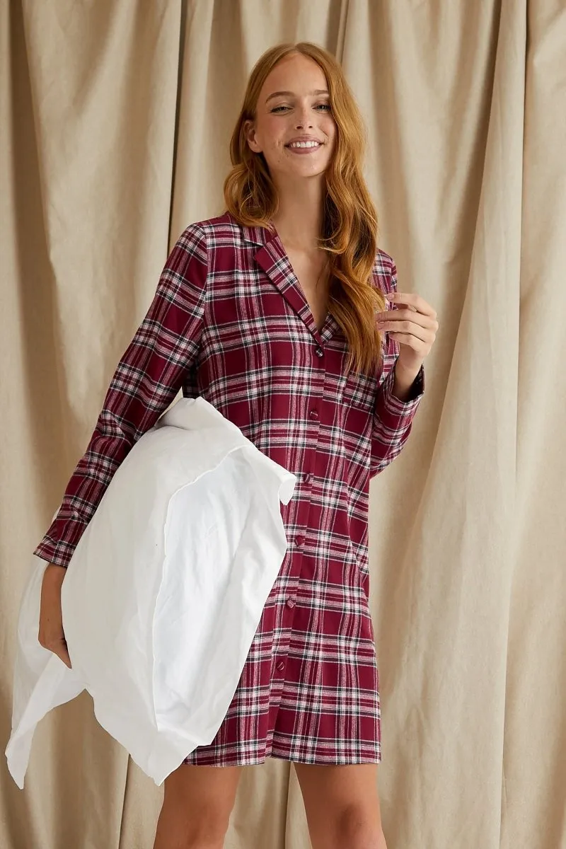 Plaid Nightshirt in Bordeaux