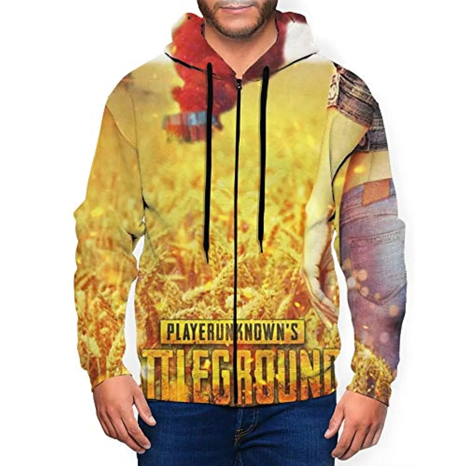 PUBG Hoodies - 3D Print Game Playerunknown's Battlegrounds Golden Zipper Jacket with Pockets