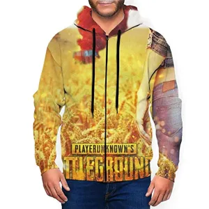 PUBG Hoodies - 3D Print Game Playerunknown's Battlegrounds Golden Zipper Jacket with Pockets