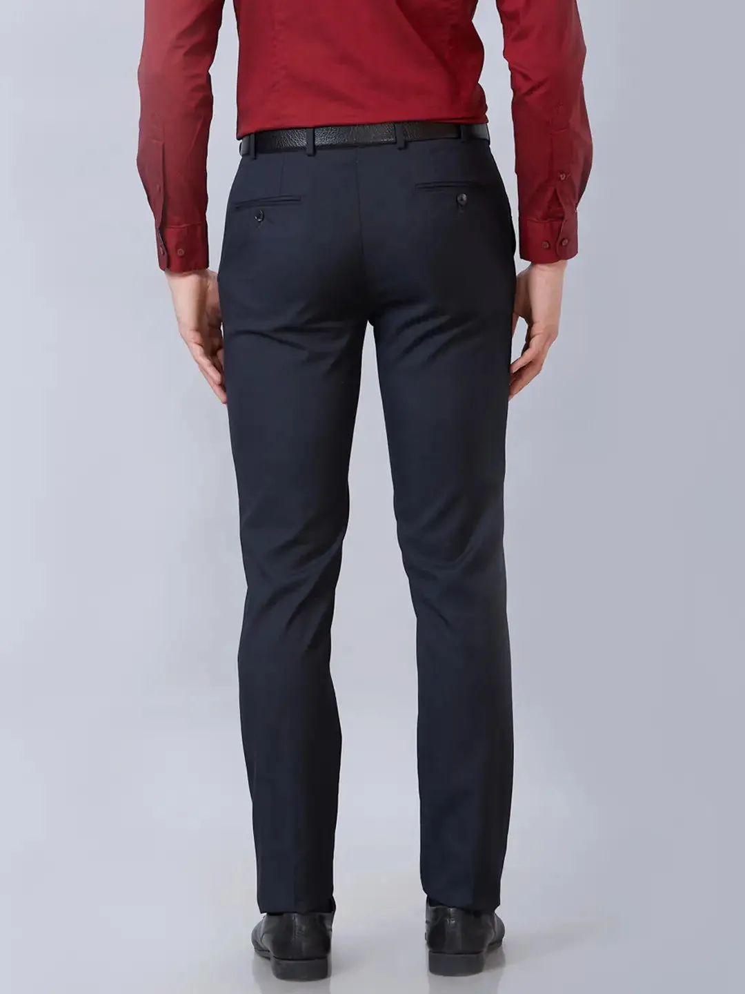 Raymond Men Blue Slim Fit Checks Polyester Trousers