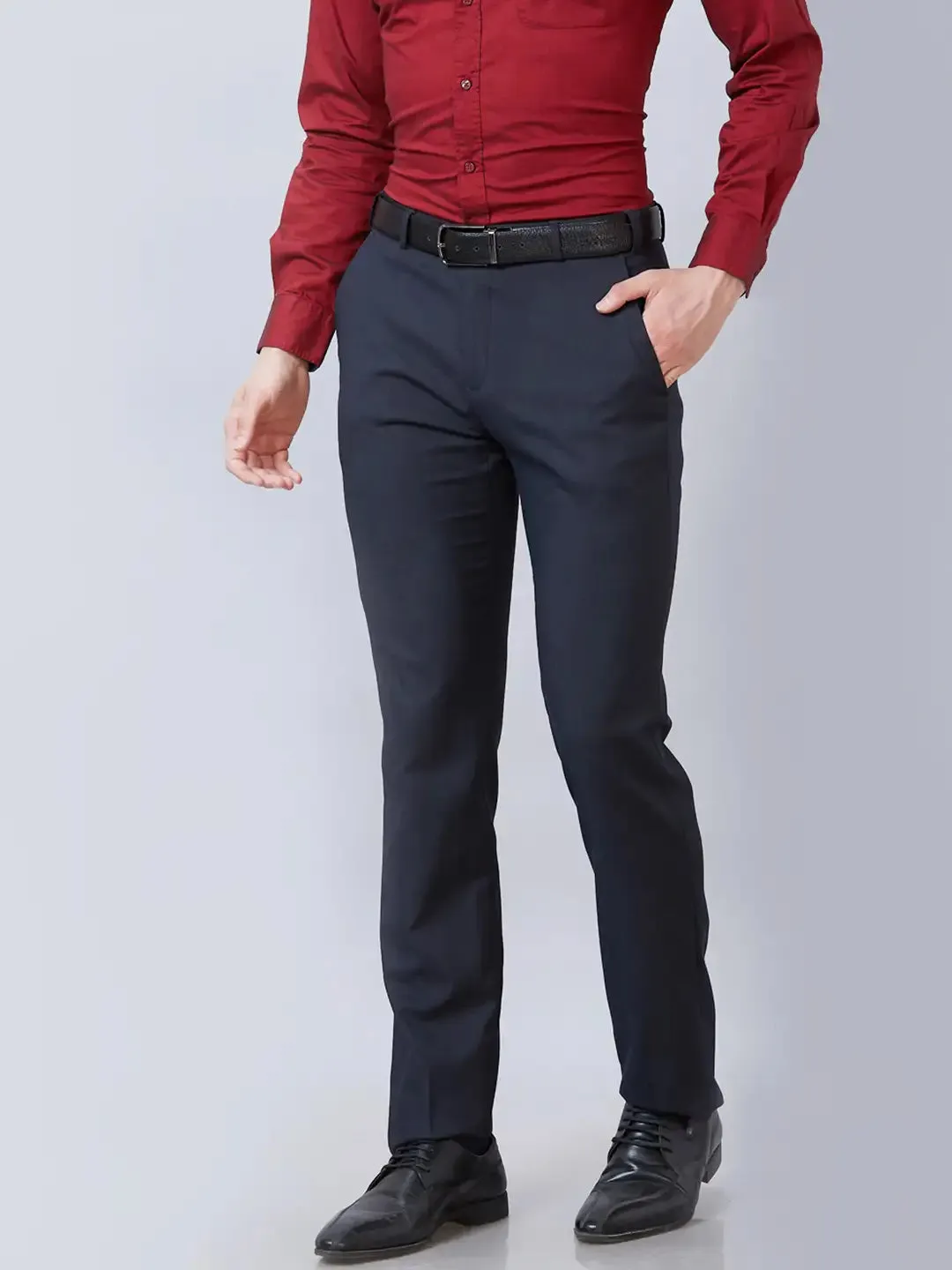 Raymond Men Blue Slim Fit Checks Polyester Trousers