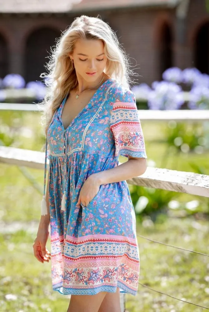 S190107-58 Iris Maxi Blue and Pink Floral Dress