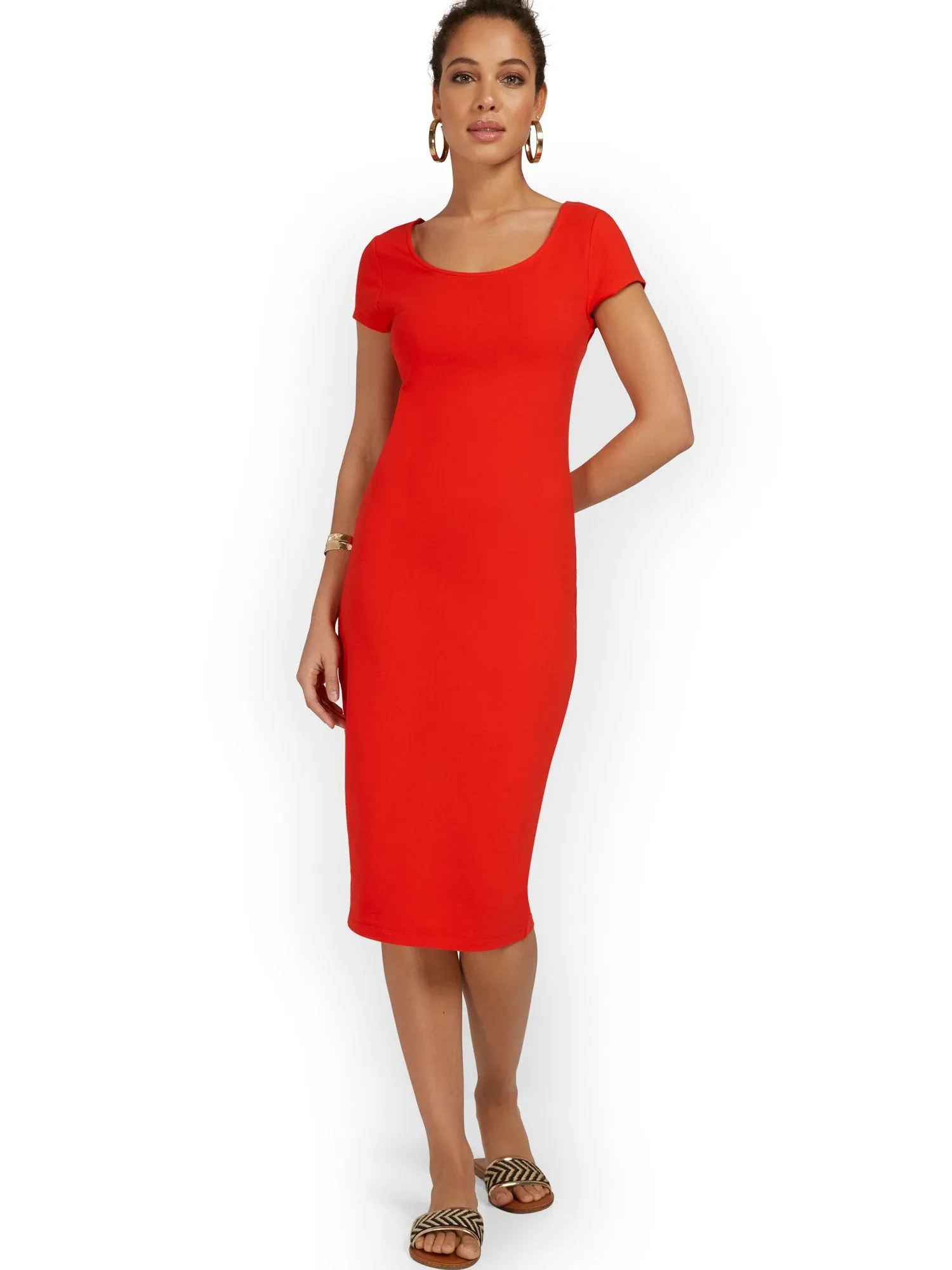 Scoopneck Cap-Sleeve Midi Dress - Everyday Collection