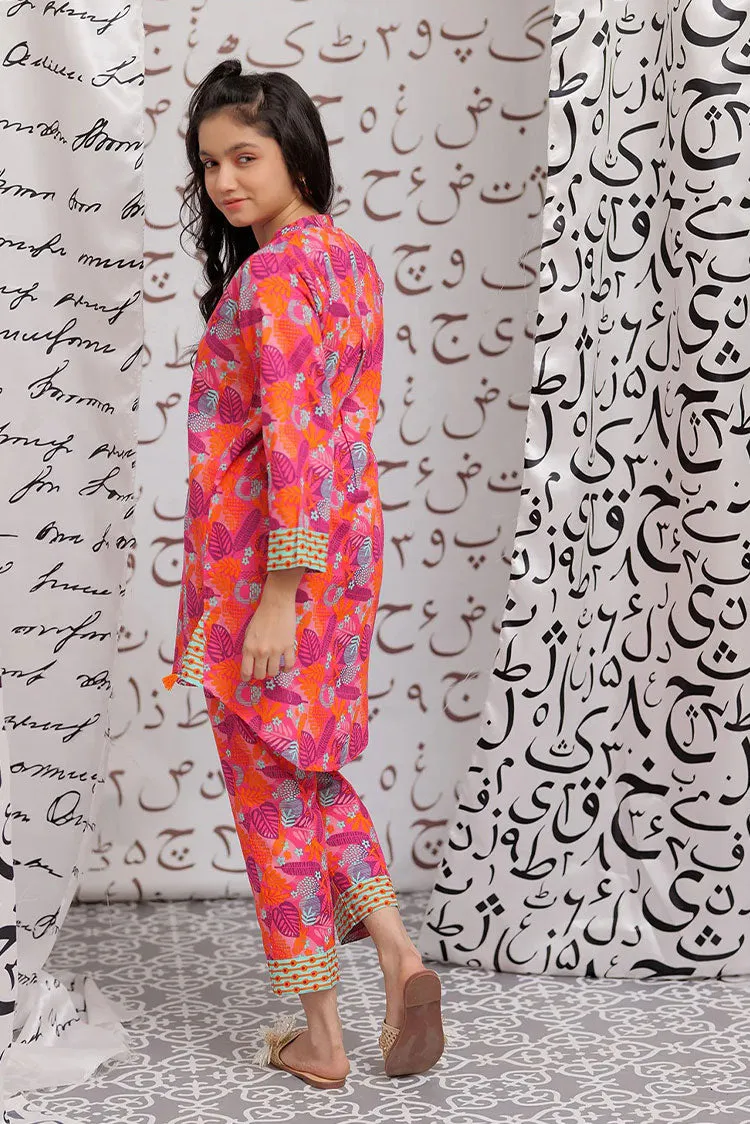 Senorita - GAC-02167 | SHOCKING PINK & MULTICOLOR | CASUAL 2 PIECE SUIT | COTTON CAMBRIC PRINT