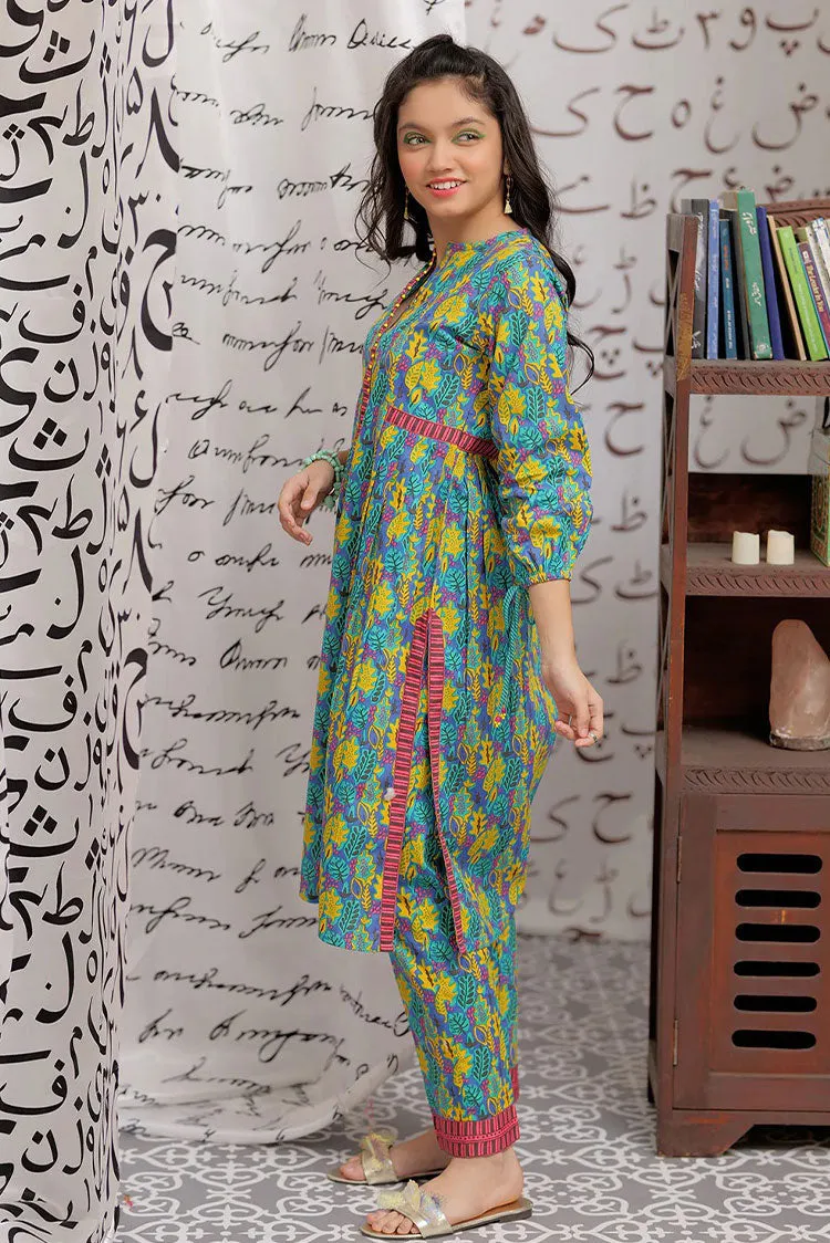 Senorita - GAC-02168 | BLUE & MULTICOLOR | CASUAL 2 PIECE SUIT | COTTON CAMBRIC PRINT
